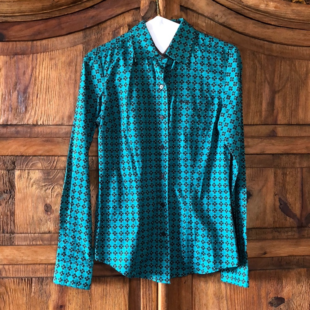 Cruel Girl Teal & Brown Long Sleeve Western Shirt